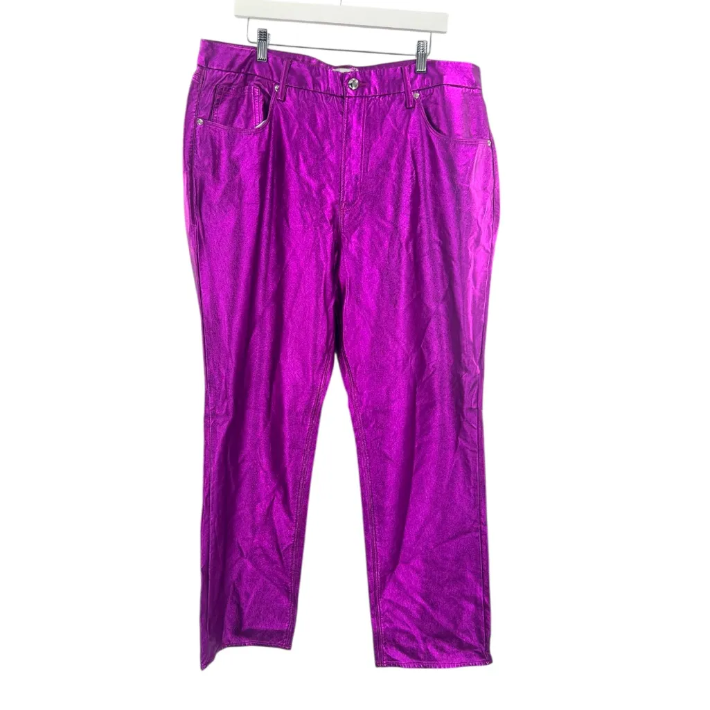 Good American Good Icon Metallic Faux Leather Pants Straight Leg Thistle Purple - Image 4