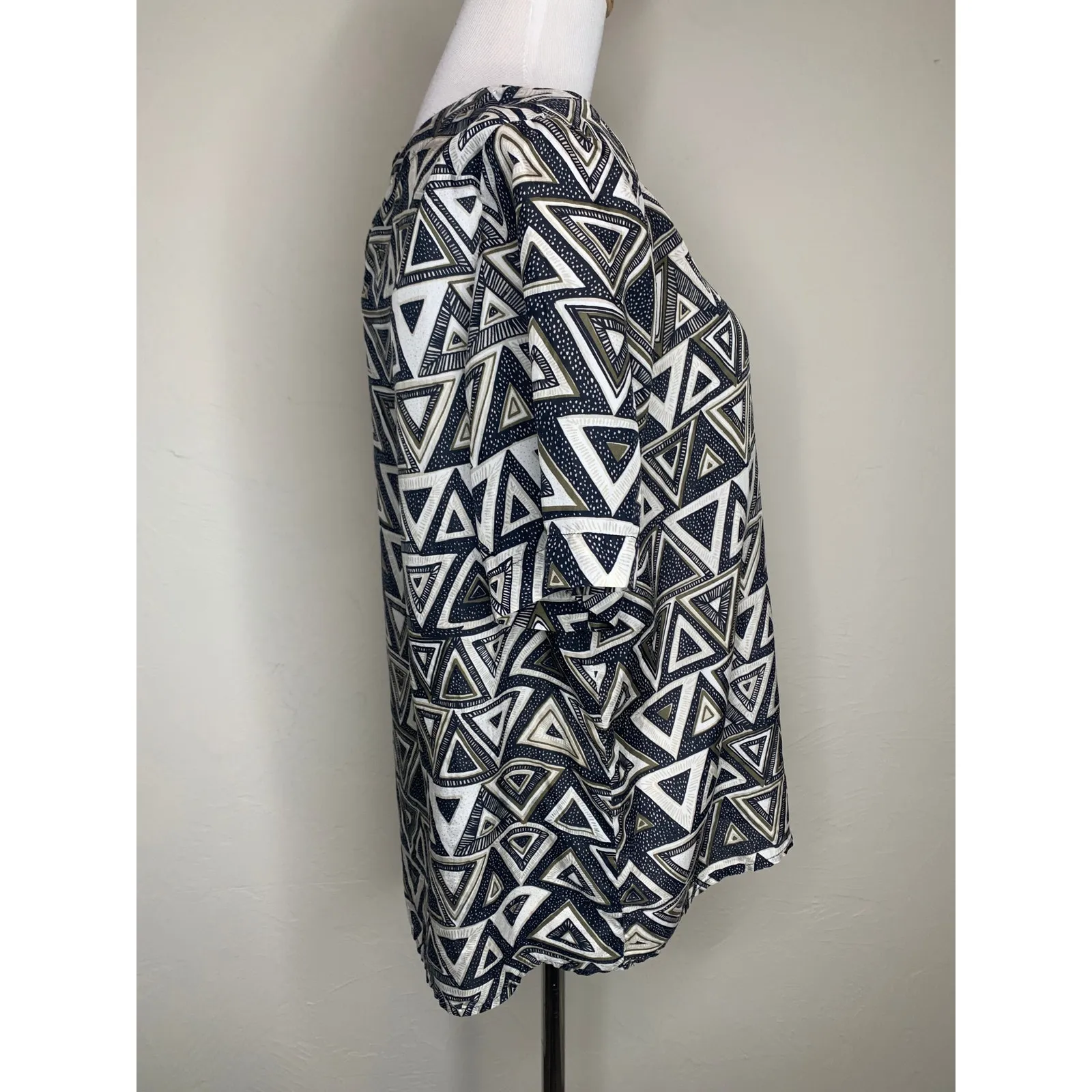 Anna and Frank Silk Geometric Blouse Triangular Top Sz Large Blue - Image 4