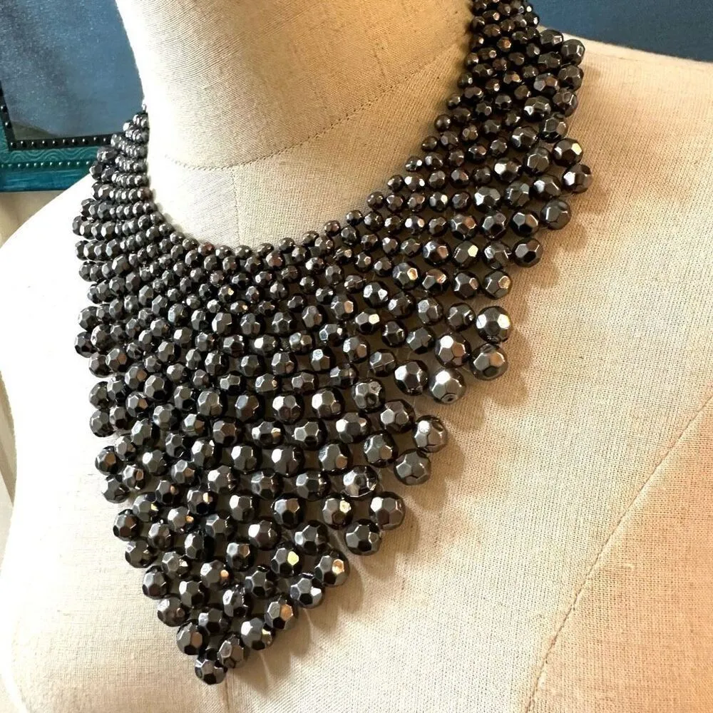 Bebe Charcoal Gray Faceted Beaded Statement Necklace - Image 2