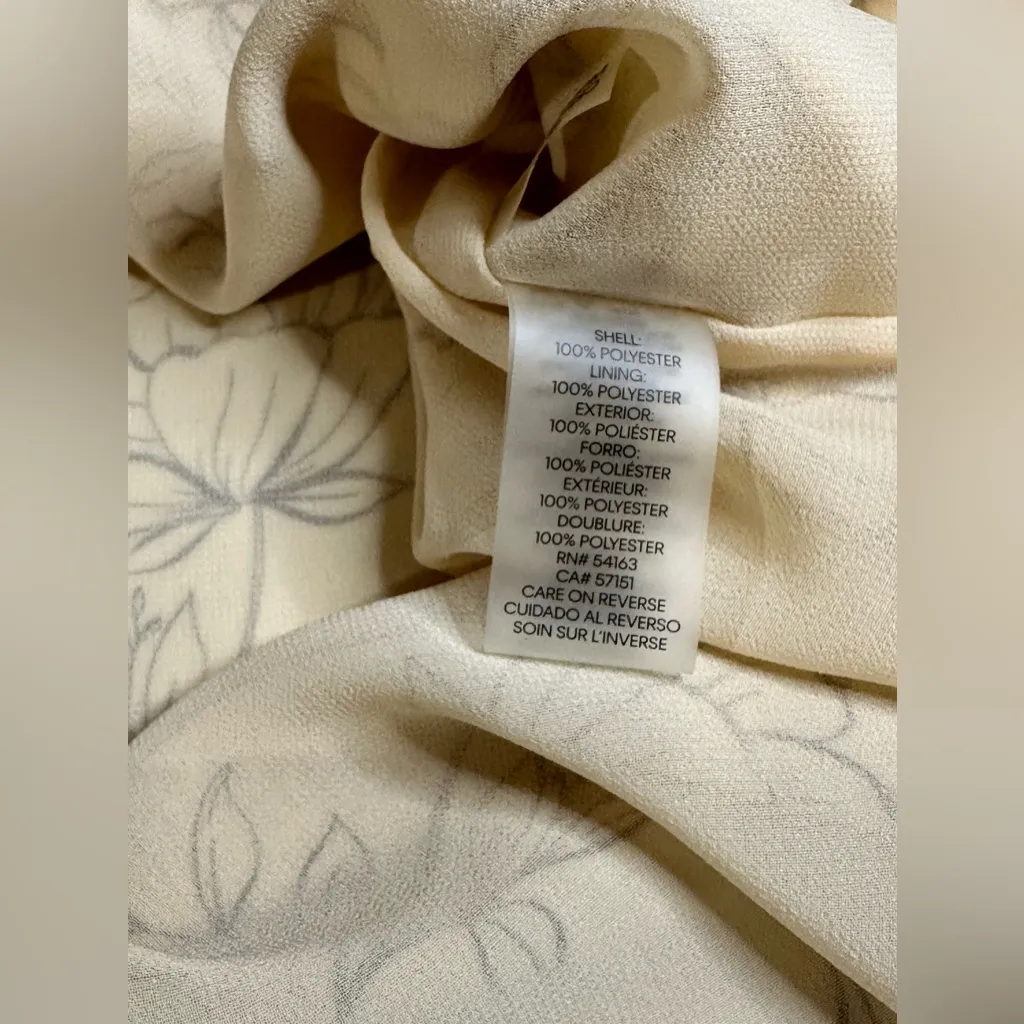 Calvin Klein‎ Long Sleeve Ruffled Sheer Floral V-neck Tan Blouse  Pre-owned XS - Image 5