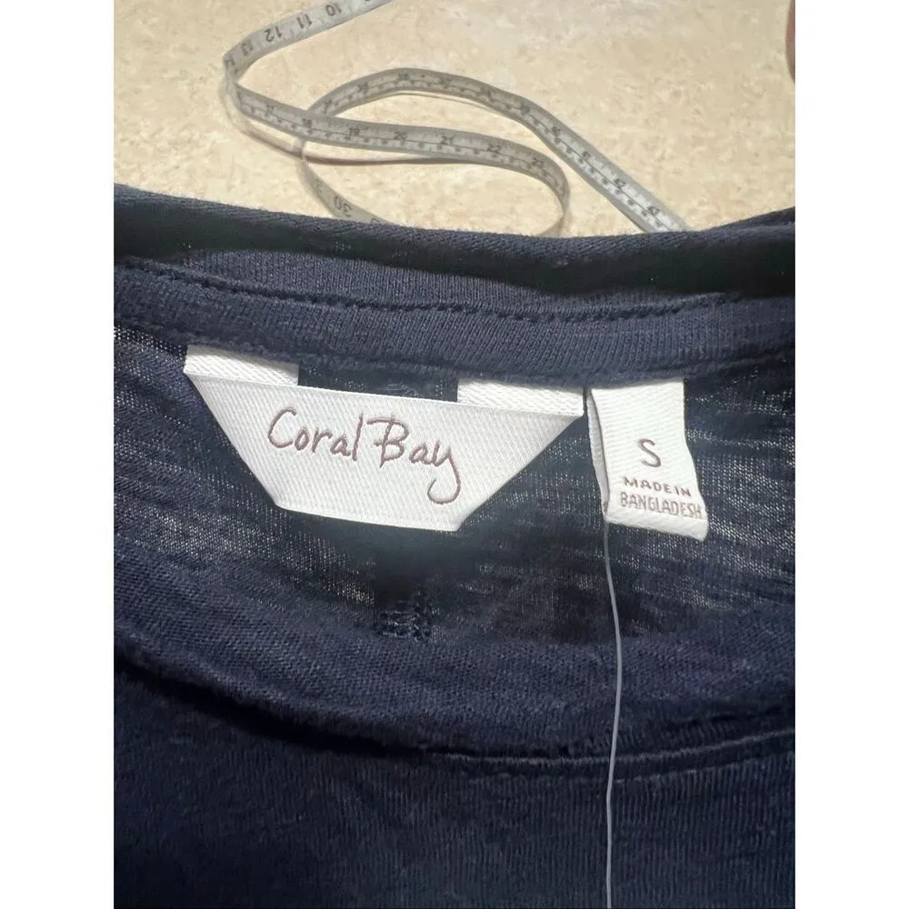 Coral Bay Womans Flip Flop Tee shirt Navy Sz S NWT - Image 3