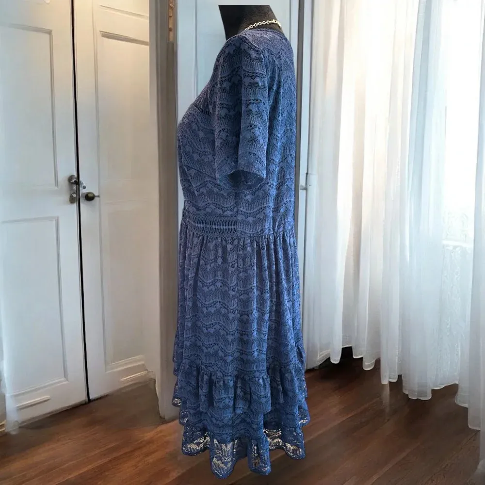 Lane‎ Bryant Dress Plus 12 Navy Blue  Short Sleeve Babydoll Lace Tiered Dress - Image 2