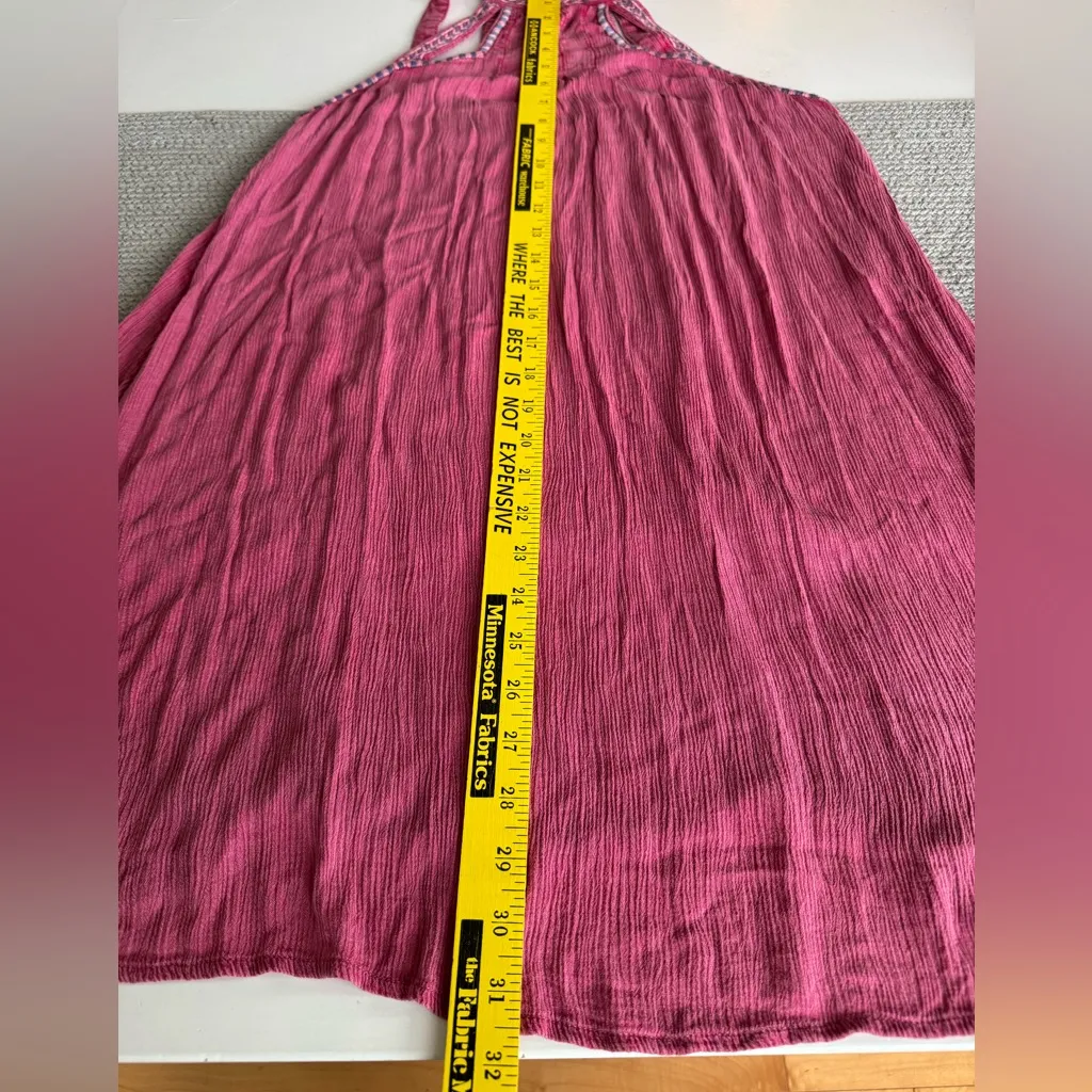 O’Neill Pink Blue White Embroidered Boho Halter Mini Dress Swim Coverup Small - Image 11