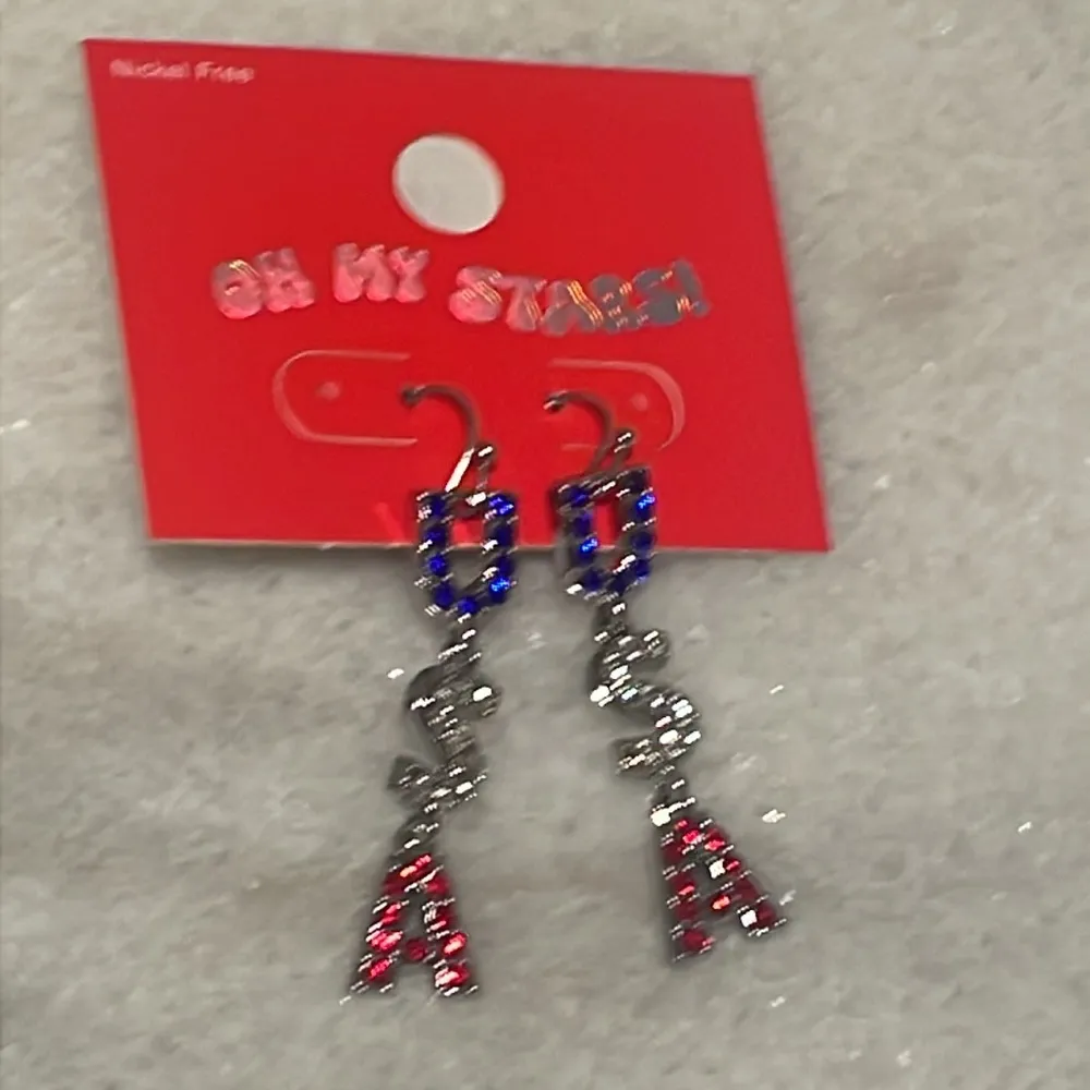 Oh my stars! USA Drop Earrings red white blue Americana patriotic jewelry new OS - Image 8