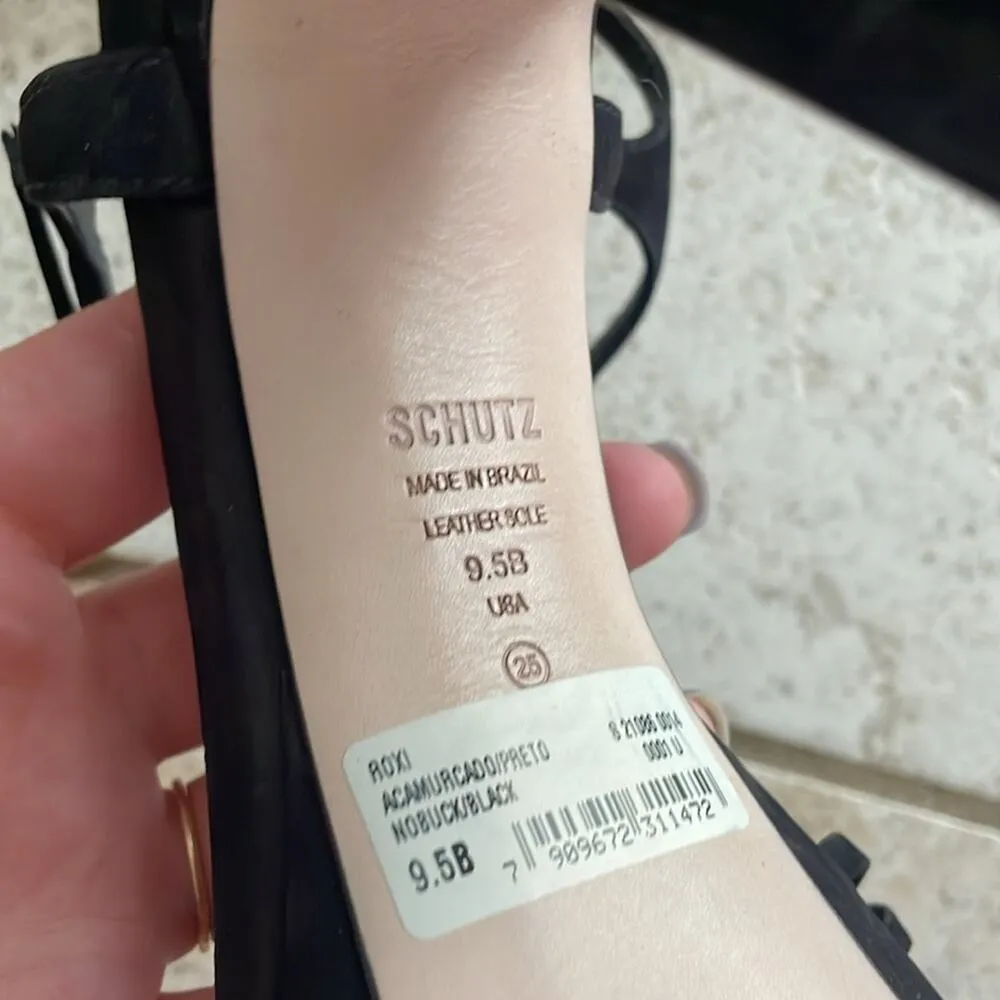 Schutz Roxi Nubuck T-strap Platform Sandals In Black - Image 14