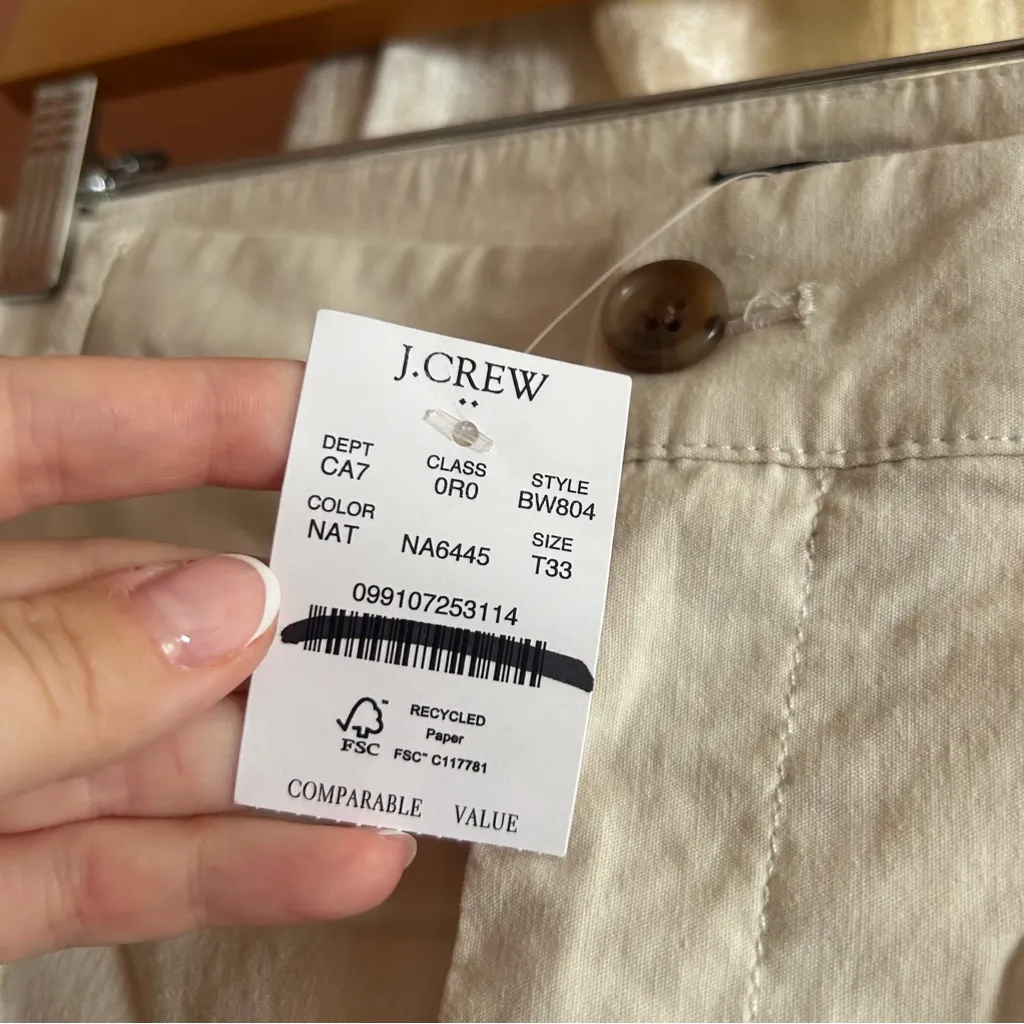 J. Crew Lizzie High-rise Patch-pocket Wide-leg Pant‎ Natural Ecru NWT Size 33T - Image 4