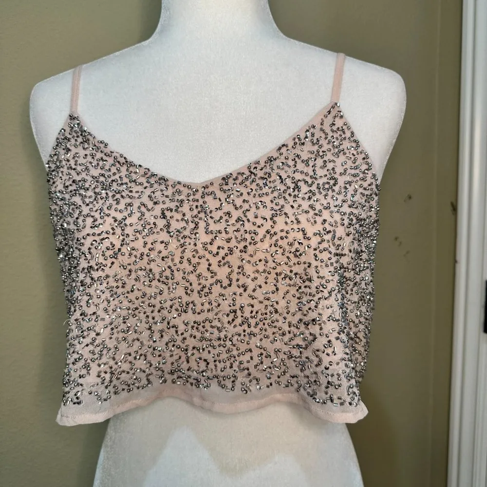 FOREVER 21 Blush Pink Sequin Crop Top Tank Top - size XS - Image 3