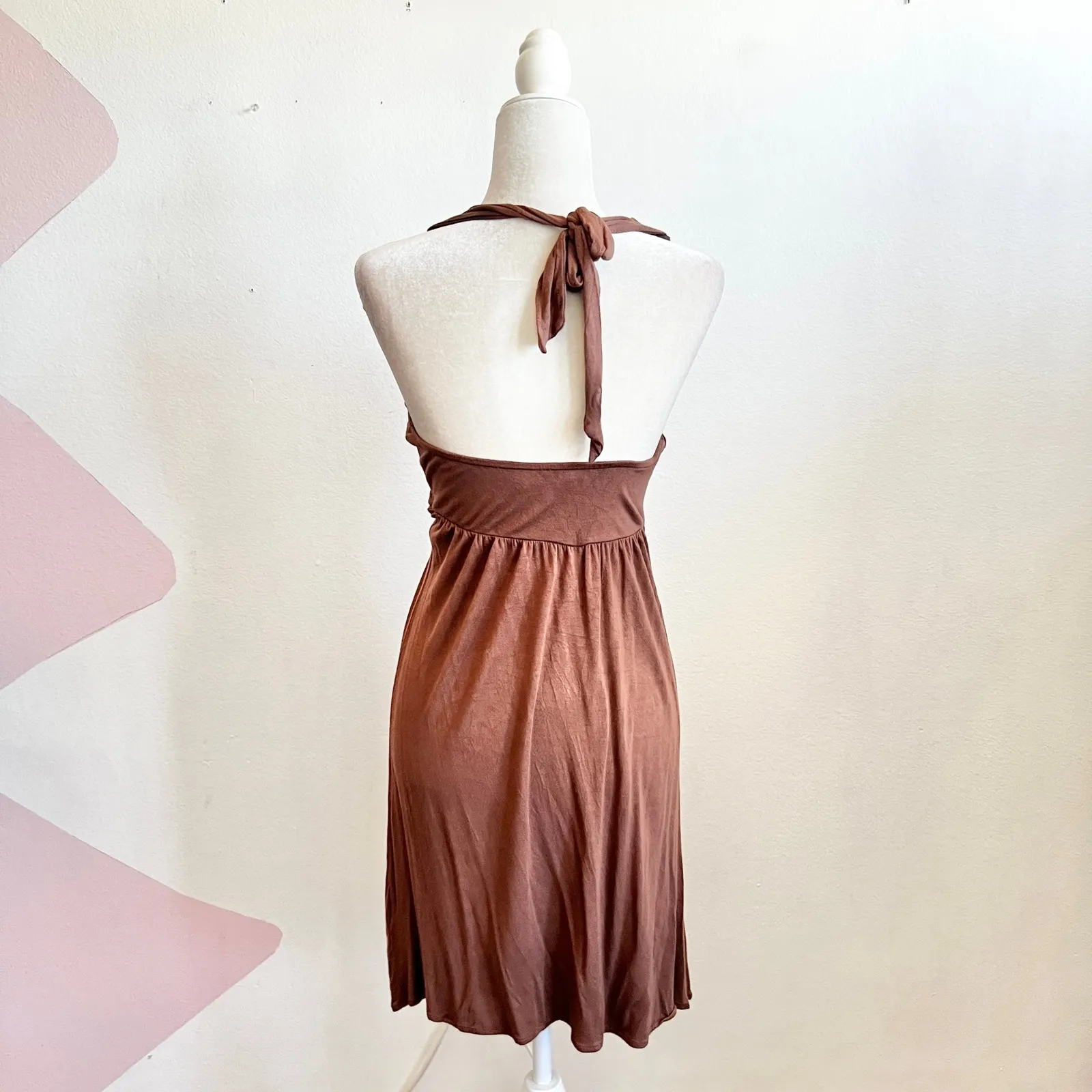 Halter Babydoll Dress Y2K 2000s Coquette Cottagecore Western Sz XS Brown - Image 2