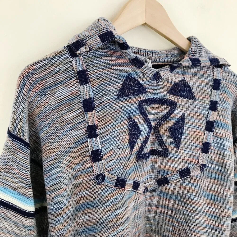 Vintage 60s 70s acrylic striped southwestern Western Cowichan sweater womens M L Blue Size M - Image 2