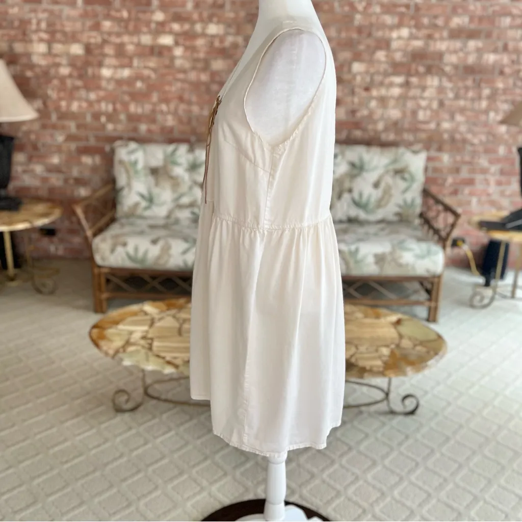 Celebrity Pink Dress Mini Ivory Lace Up Sundress Sleeveless V-Neck M - Image 4