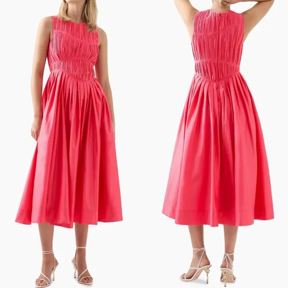 NEW NWT Aje. Sculptra Nya Gathered Midi Dress In Rouge Pink Size 6 - Image 2