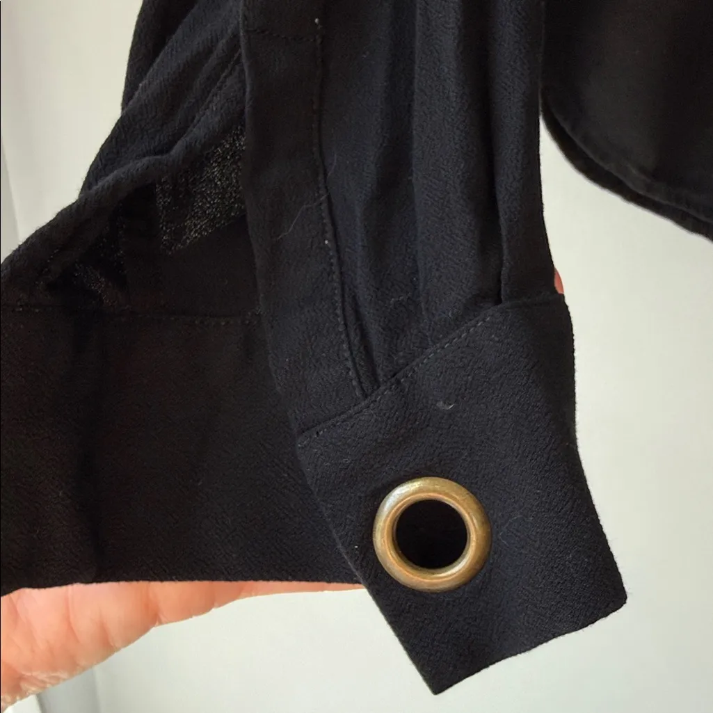 Assembly New York Gallery Girl Gold Metal Grommet Eyelet Long Sleeve Shirt Black - Image 5