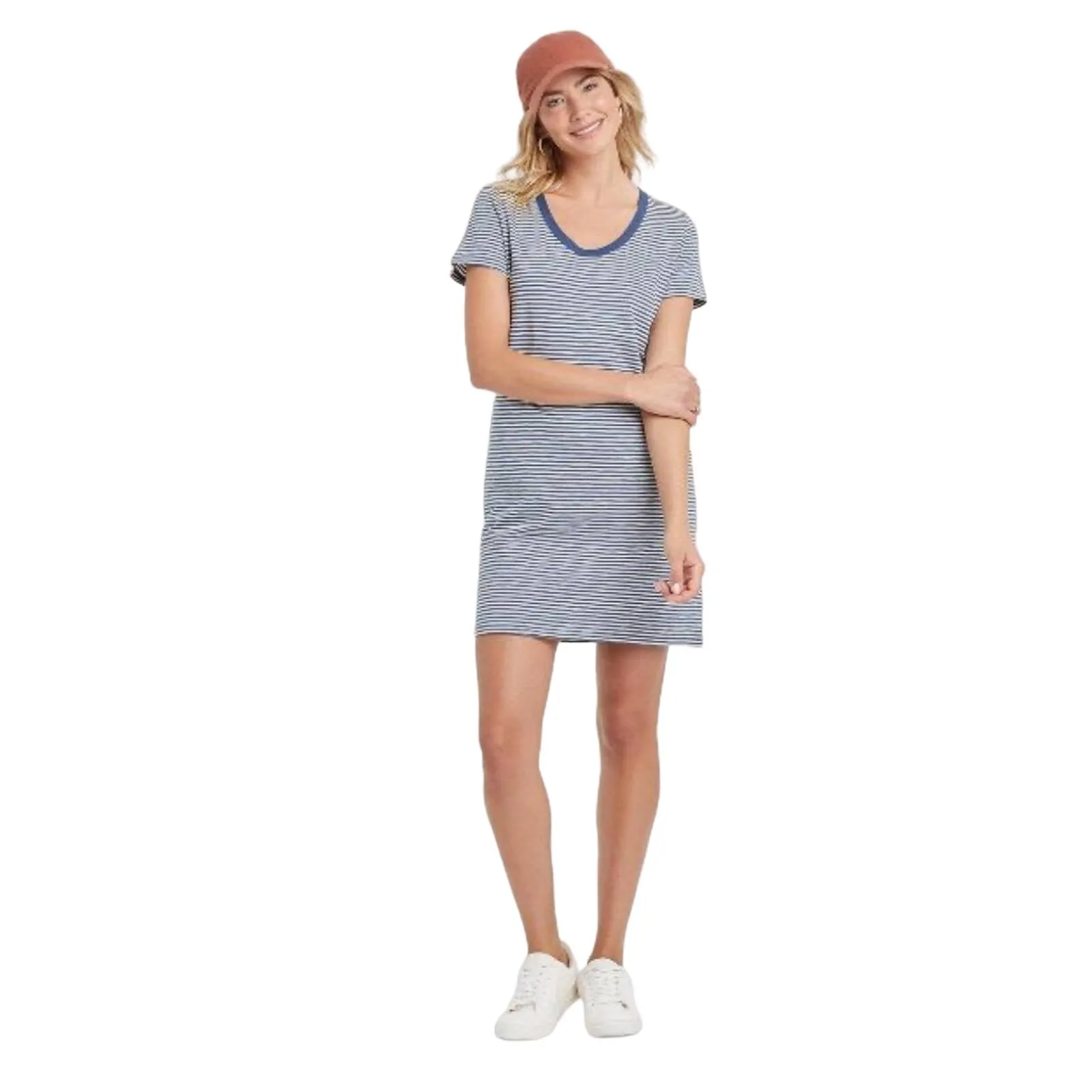 NEW Womens XS 0/2 Short Sleeve T-SHIRT Mini DRESS Universal Thread Blue Striped - Image 6