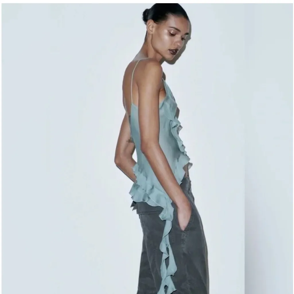 NWT Zara Semi Sheer Ruffle Tank in Teal - Image 4