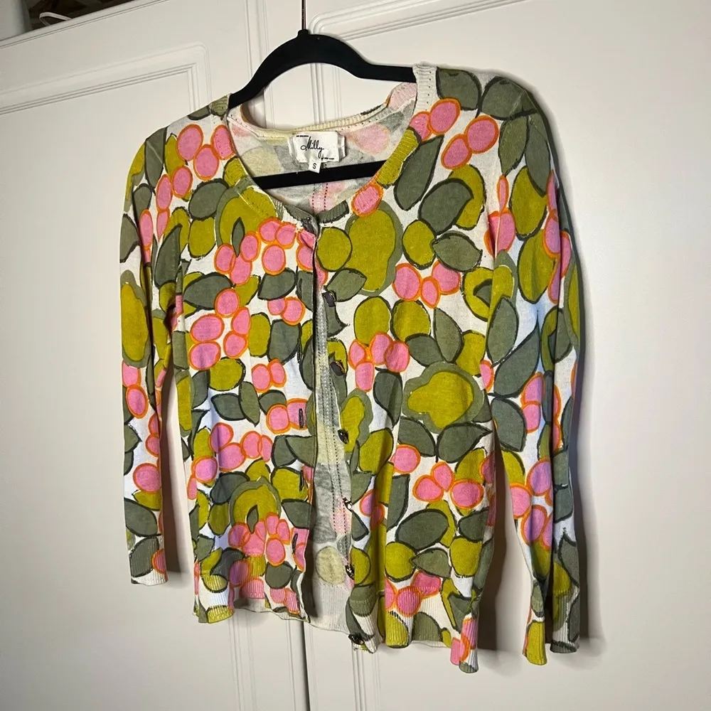 Milly New York Cropped Floral Cotton Cardigan S Y2K - Image 4