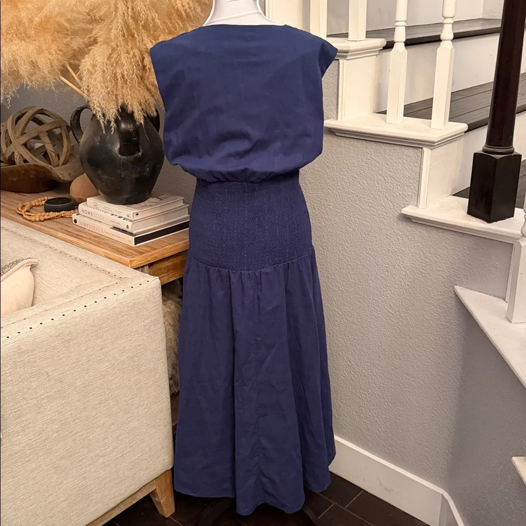 Peppermayo Exclusive - Belle Shirred Waist Midi Dress - Navy Size 16 - Image 7