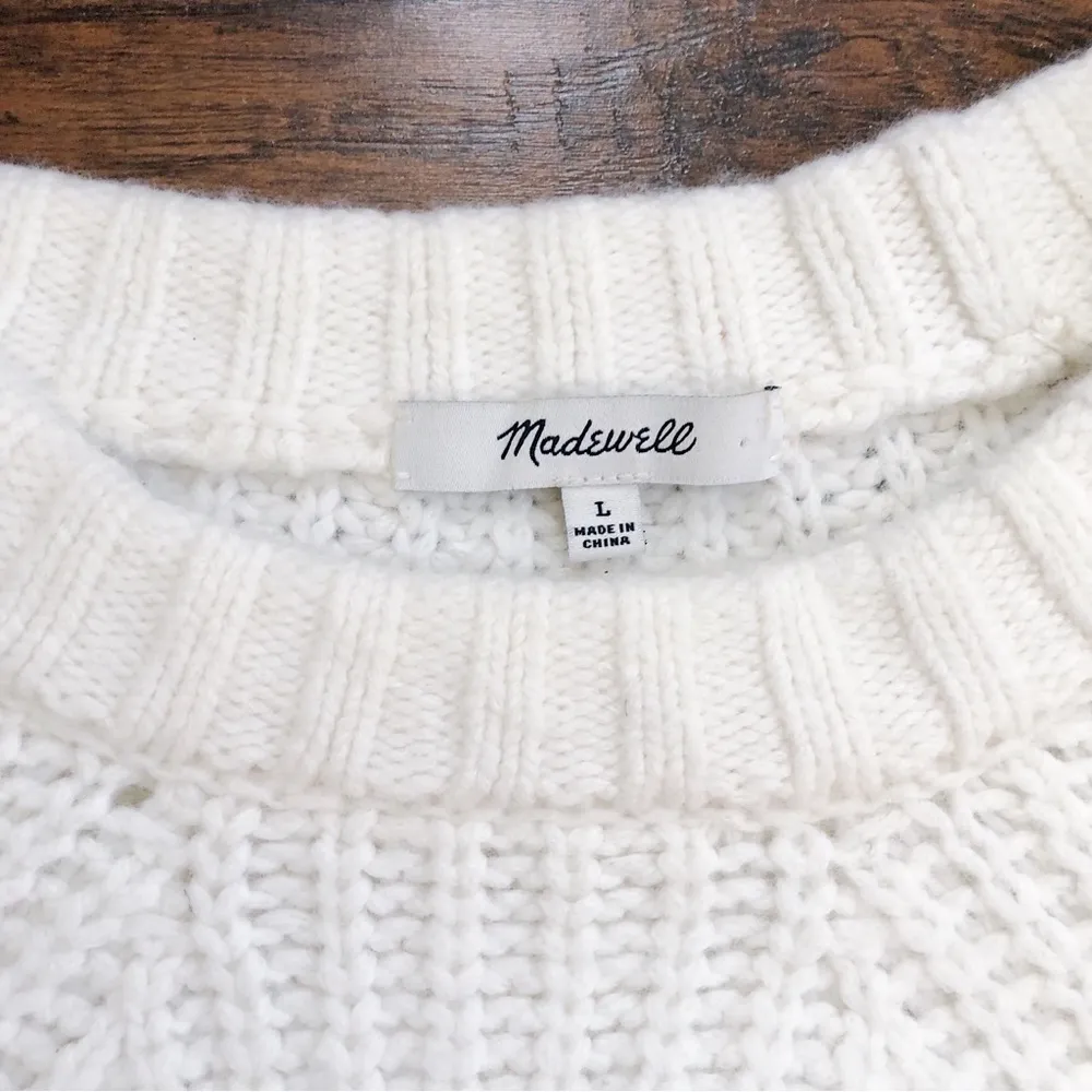 Madewell • Everett Rib-Play Pullover Sweater cream chunky cable knit alpaca - Image 4