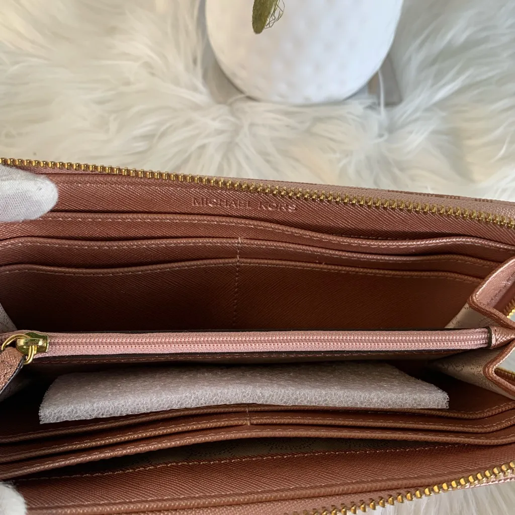 Michael Kors Checkered Rose Gold Continental Wallet - Image 6