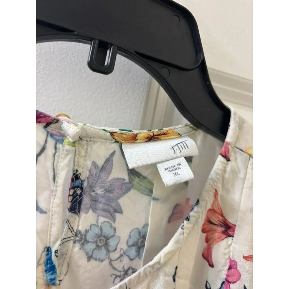 J. Jill Women’s XL Pleated Dress Floral Multi Color White Pockets A - Image 6