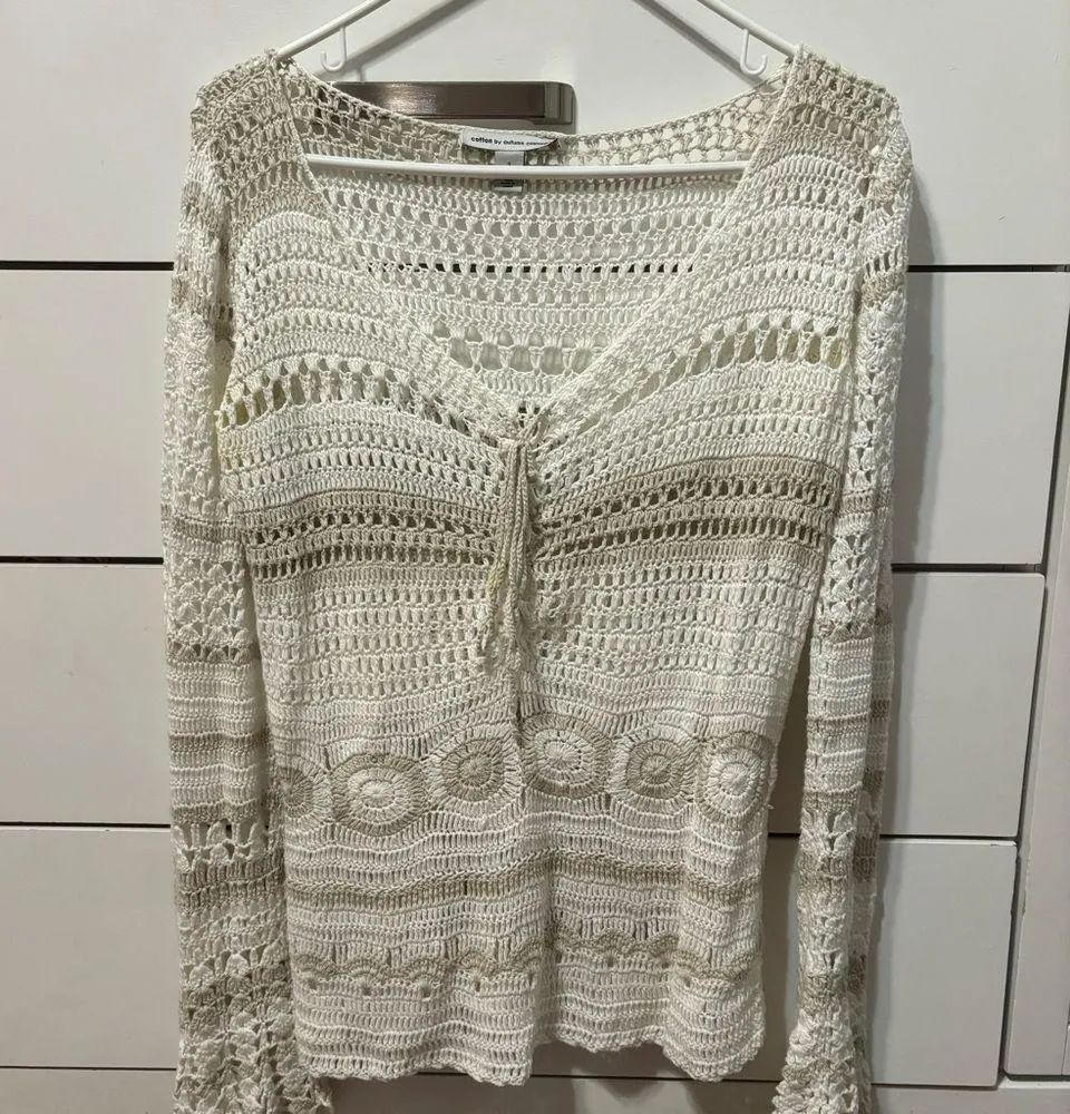 Y2K Knit Tan & White Sweater - Image 3
