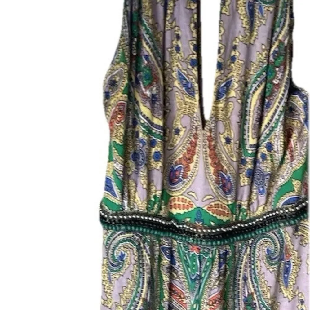 Vintage INC International Concepts Women’s Sz S Long Dress Bead Boho Westen Green - Image 2