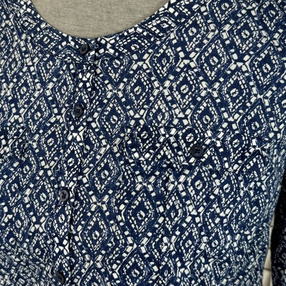 Cato Ikat Diamond Print Button Up Shirt Blue White Small Long‎ Sleeve - Image 8