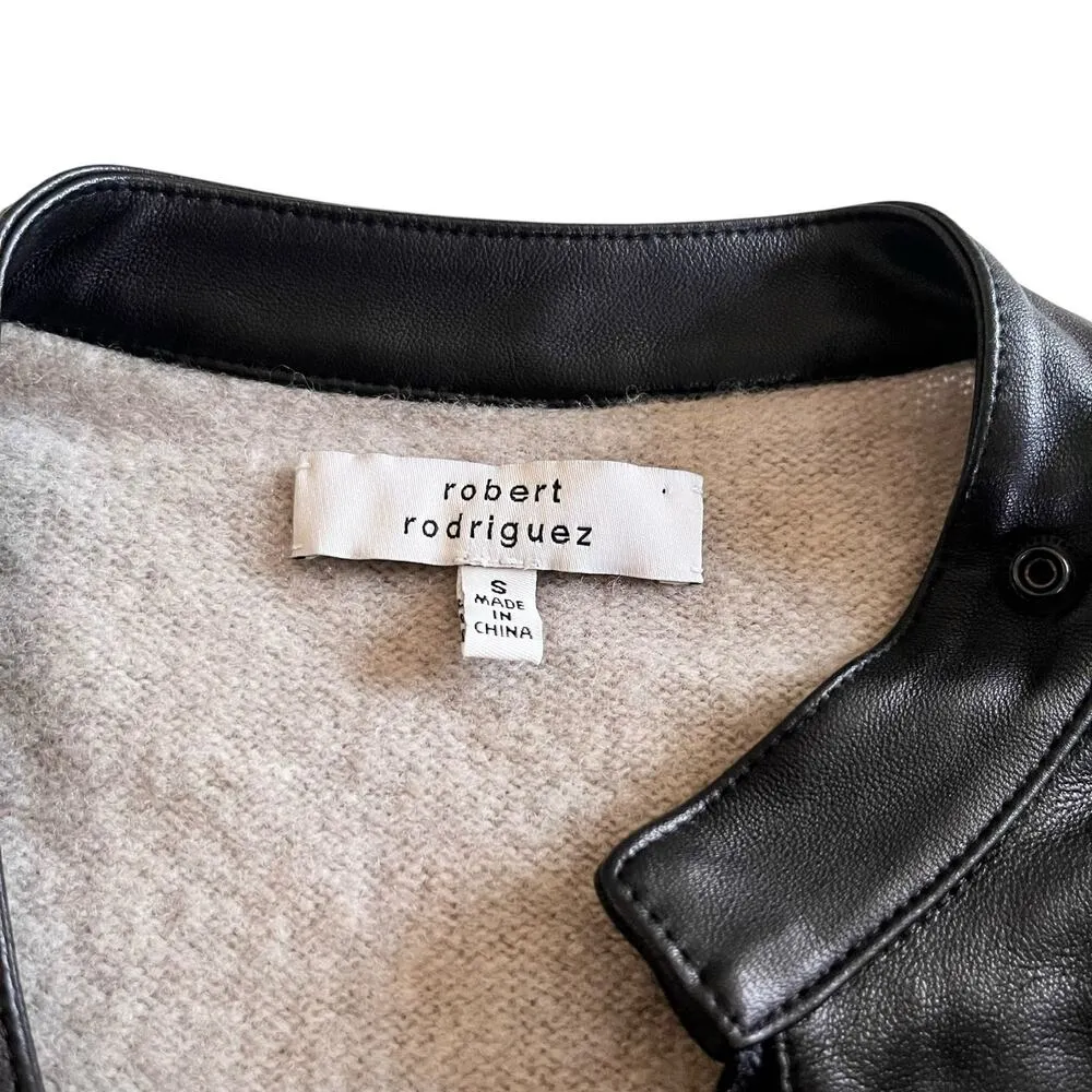 Robert Rodriguez Black Leather Beige Knit Mixed Media Motorcycle Jacket Size S - Image 6