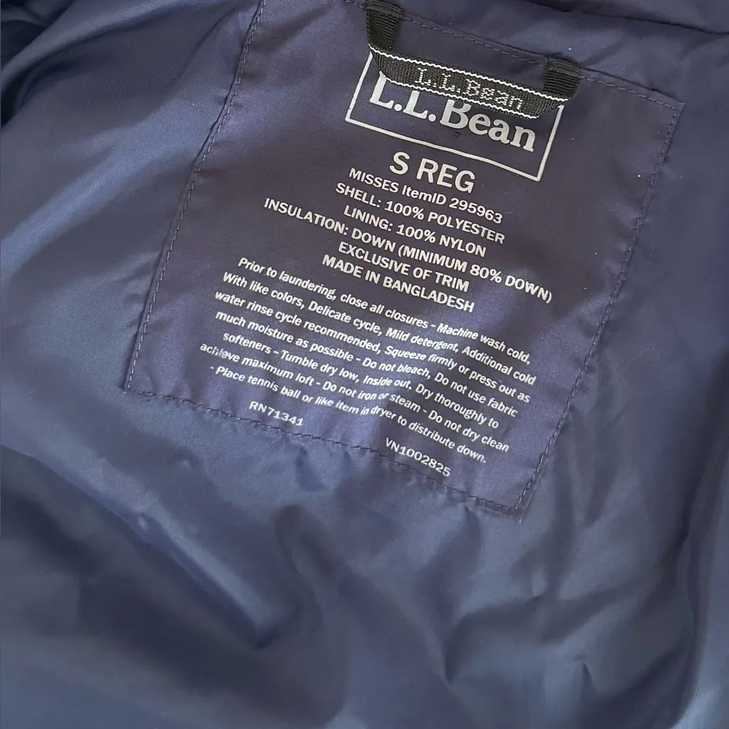 L.L.Bean Women’s DownTek Thigh Length Puffer Coat Size Small Navy Winter Jacket Blue - Image 9