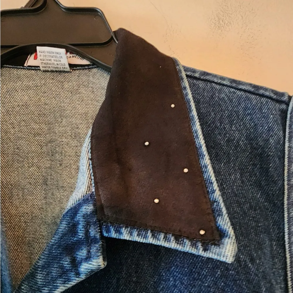 Vtg Wanted By Beads Beautiful Denim Vest cropped Size M Blue Size M - Image 3