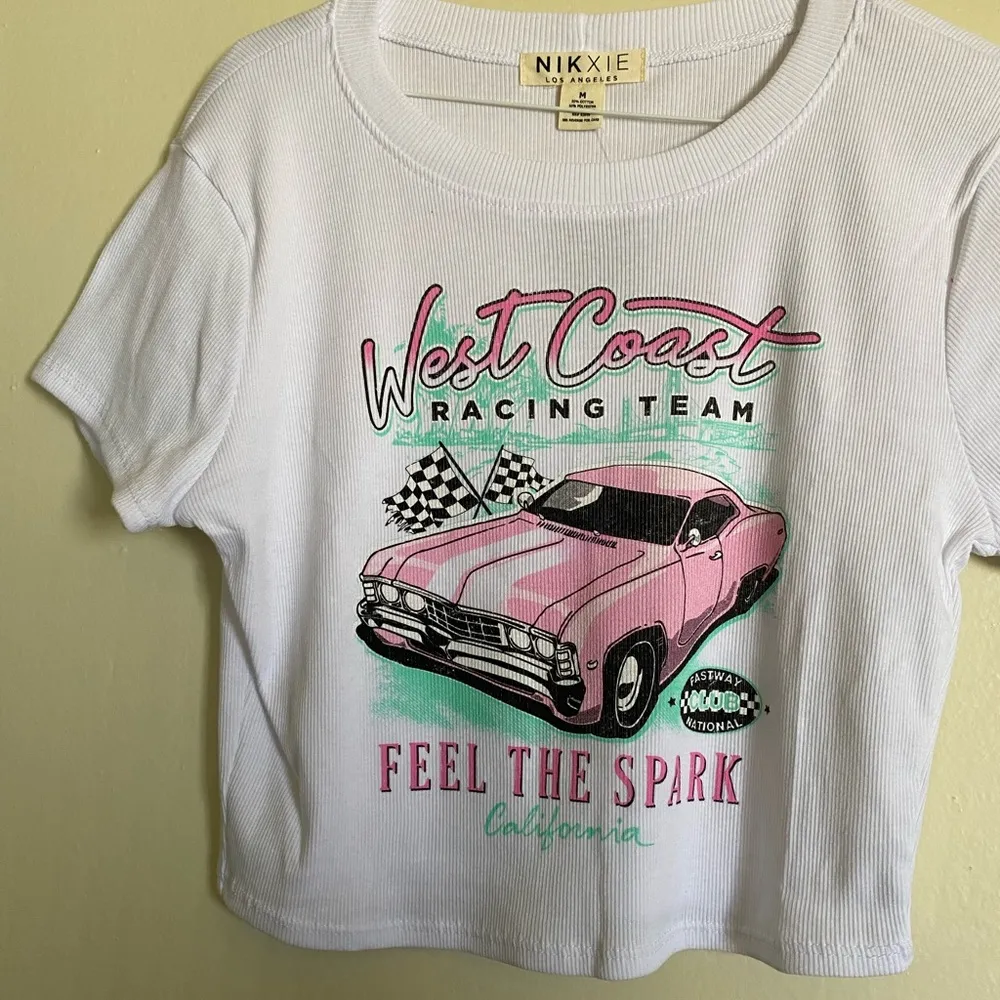 West coast racing vintage Y2k cropped ribbed tiny fitted graphic tee medium - Image 6