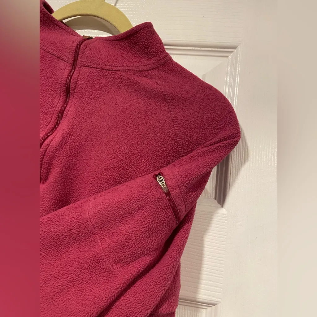 L.L. Bean Size XL Pink Mock Neck Floral Print Quarter Zip Fleece Top Zip Pocket - Image 3