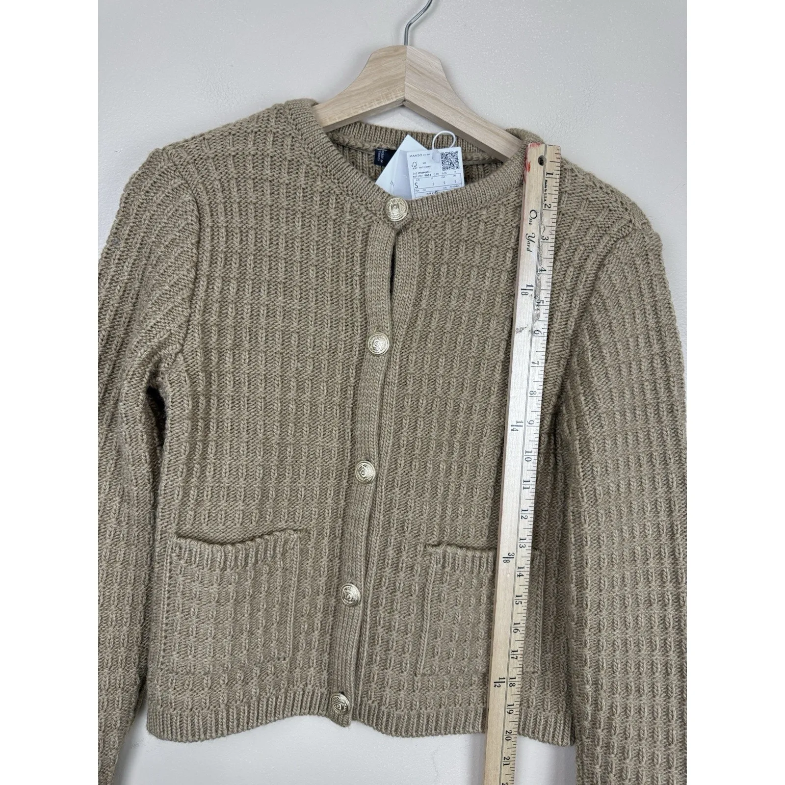 MNG Mango Chunky Knit Cardigan Gold Buttons Long Sleeve Womens S NWT Preppy - Image 11