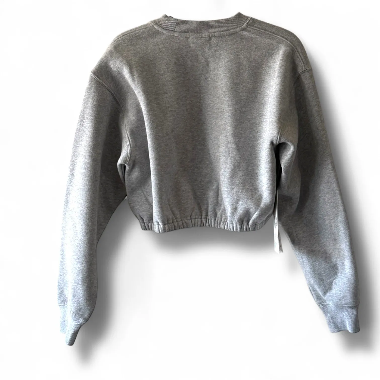 TNA Sweatfleece Cropped Cinched Waist Crew Neck Sweatshirt Heather Chrome XS NEW Gray - Image 2