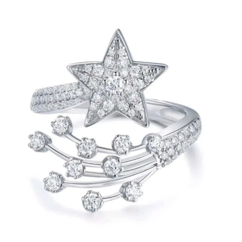 Moissanite Ring, Star Ring, Silver Ring, Star Full Moissanite Ring - Image 3