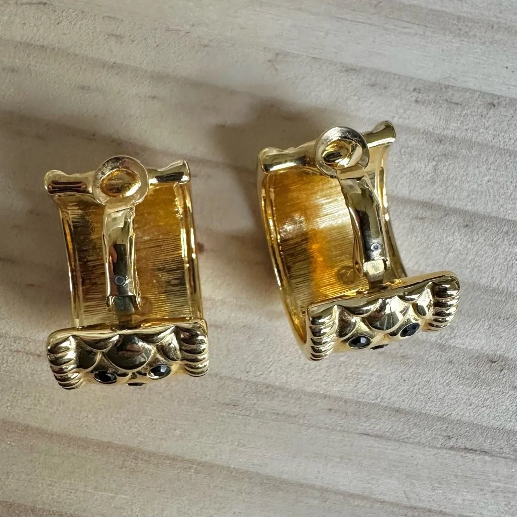 Swarovski Gold-Tone  huggie Clip-On Earrings with Black Crystal Accents - Image 6