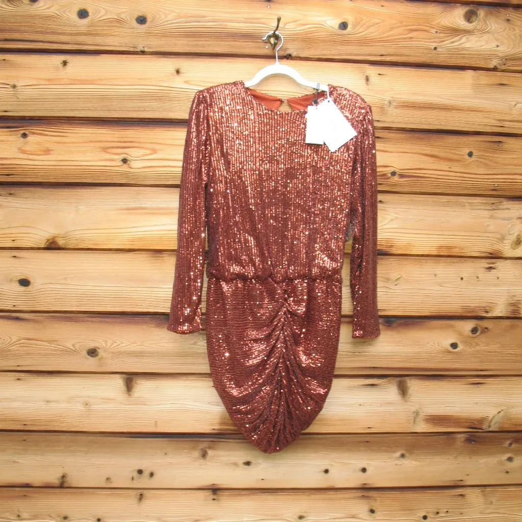 Retrofete Size L Sequin Long Sleeve Mini Dress Brown Size L - Image 4