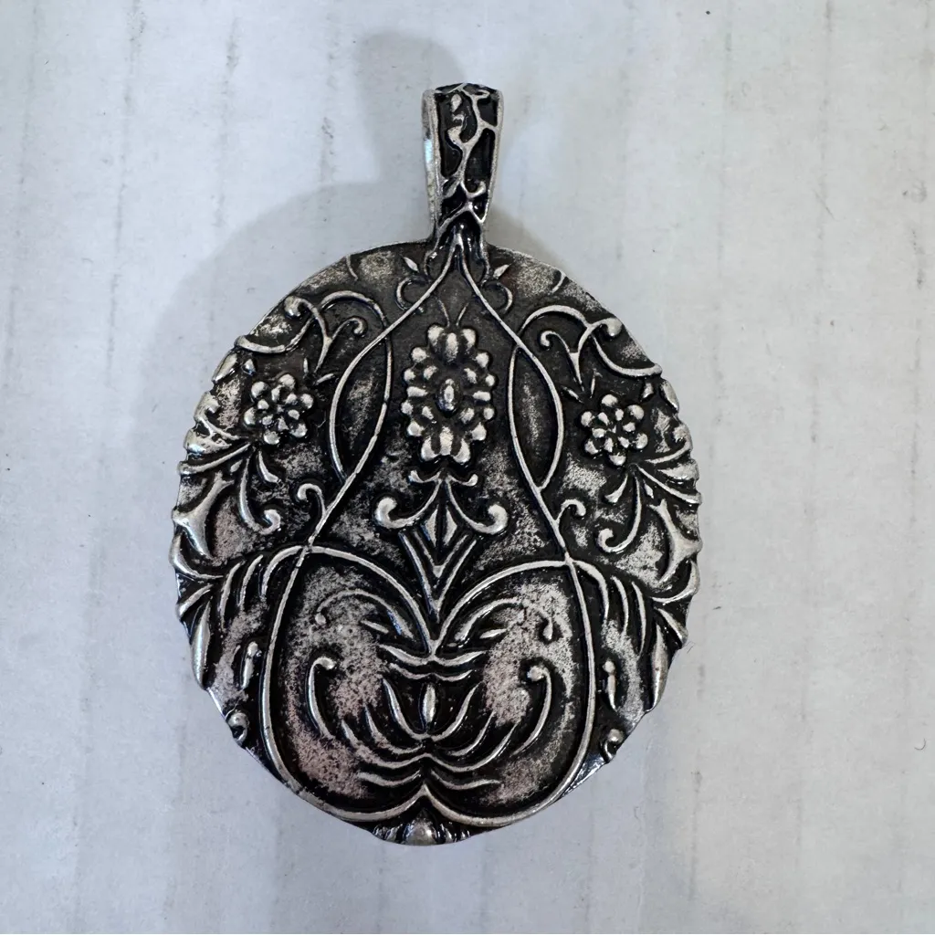 Vintage Silver Tone Carnelian Cabochon Stone Pendant Necklace Womens Estate - Image 4