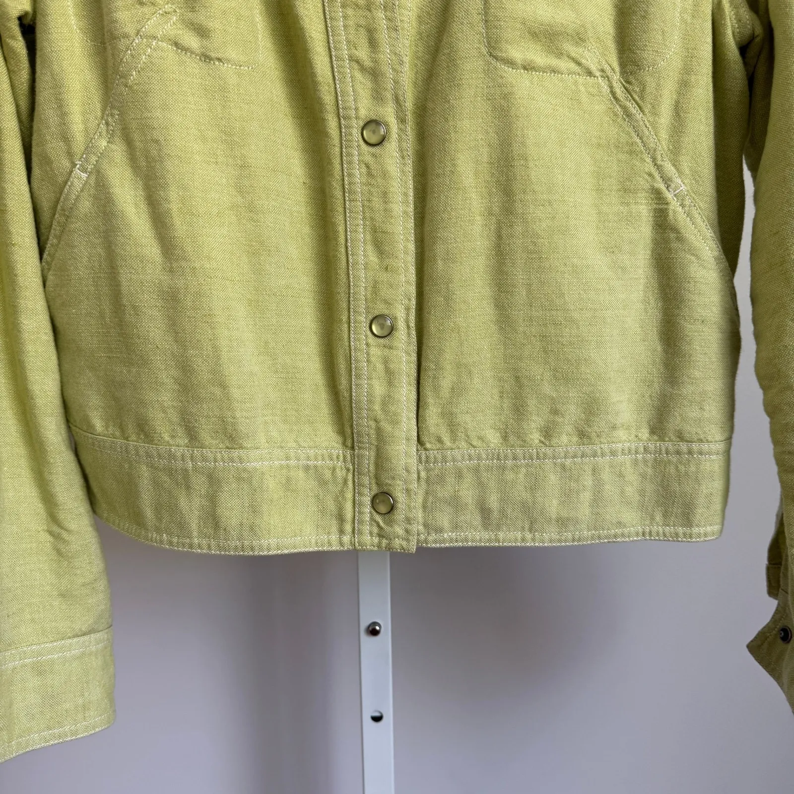 J. Jill Linen Blend‎ Jacket Snap Front Lightweight Chartreuse Green Size M - Image 3