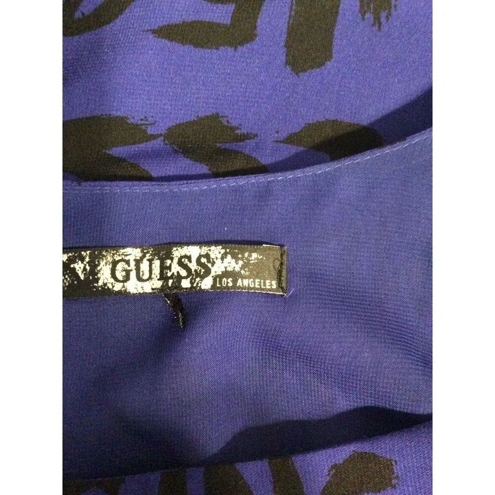 Vintage Y2K Guess Tank Graffiti words Blue Faux Leather Braid Trim Small S - Image 6