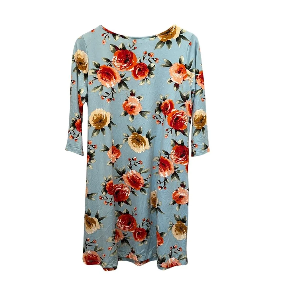 BETSY'S BOUTIQUE Sz Large Powder Blue Red Floral Mini T - Image 3
