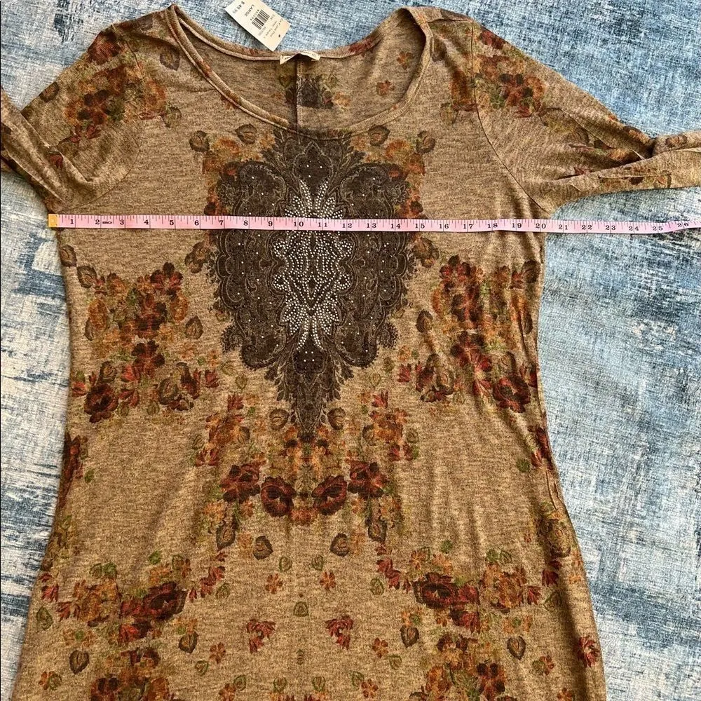 NWT! Studio Gem Taupe Floral Print Semi Sheer Long Sleeve Dress Large - Image 6