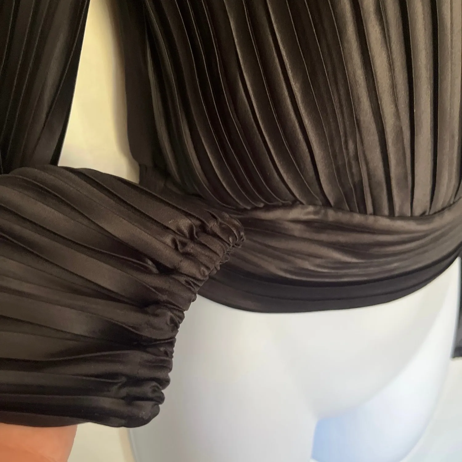 Japna Satin Pleated Wrap Womens Top Sz S Indie Holiday Glam Cocktail NYE  Deep V - Image 3