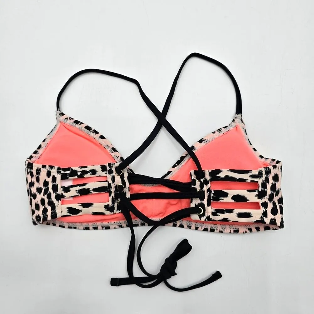 Xhilaration‎ Black Orange Animal Print Bikini Tops Swimwear Swimsuit Small - Image 2