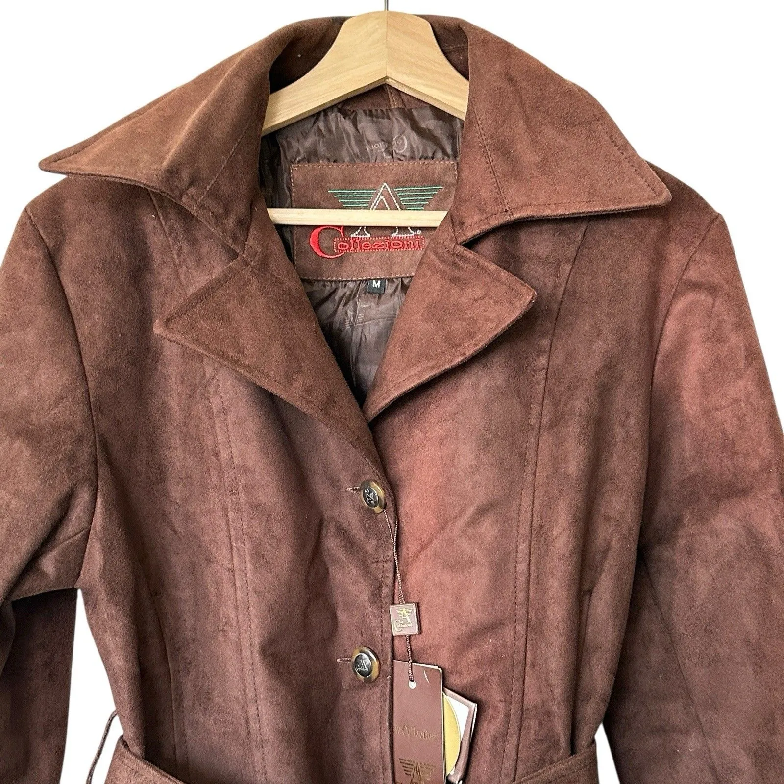 A Collezioni Suede chocolate brown leather  jacket coat women's M NEW - Image 6