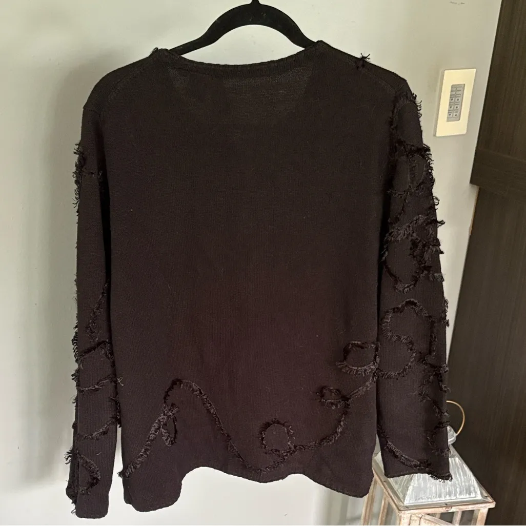 Michael Simon Eyelash Fringe Textured Cardigan Black Size L - Image 5