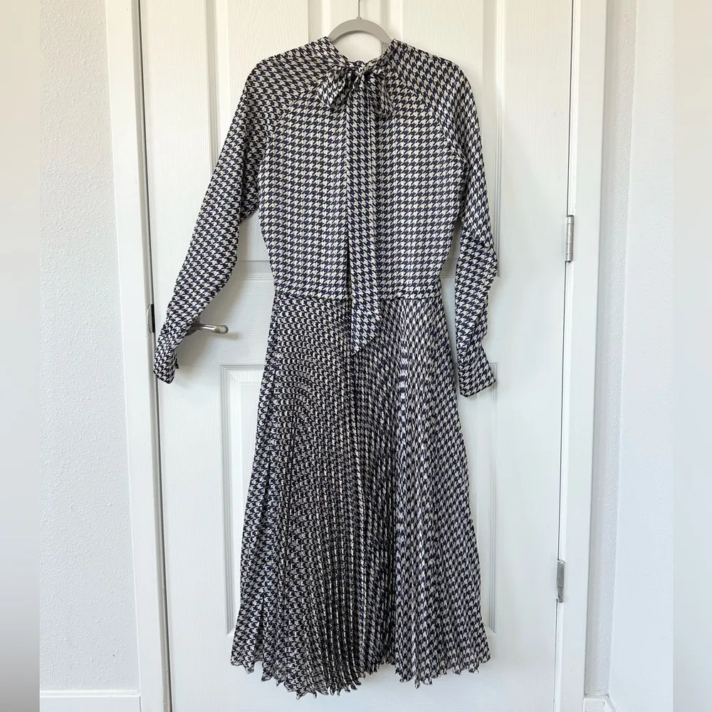 Birgitte Herskind Houndstooth Longsleeve Midi Dress Blue Size 12 - Image 6
