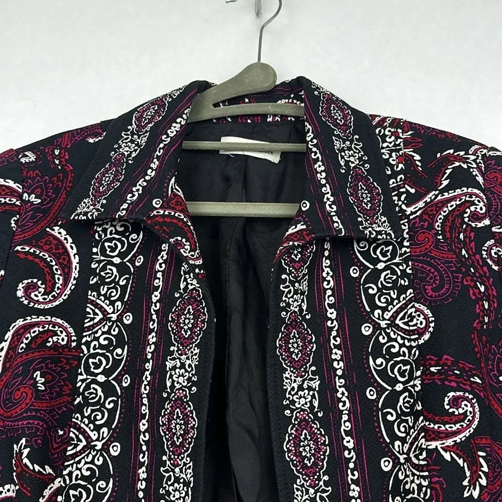 Coldwater Creek Sz 10 Cropped Jacket Blazer Floral Paisley Print m Black Womens - Image 4