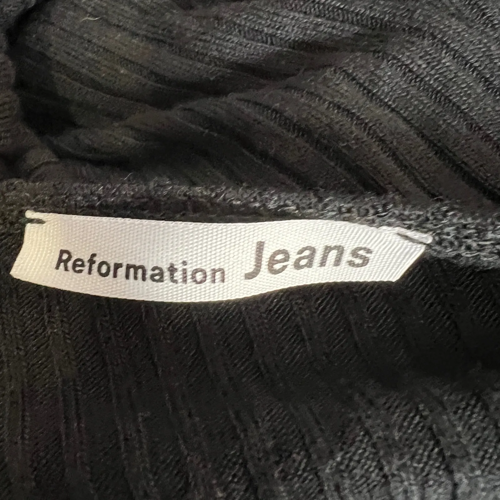 Reformation Jeans Black Ribbed Wrap Crop Top Puff Sleeve Tie Waist Size XL - Image 4