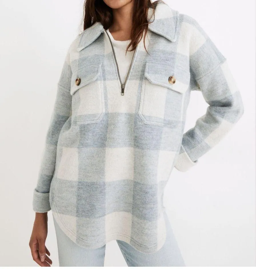 Madewell boiled wool half zip popover sweater in Buffalo check - Image 2