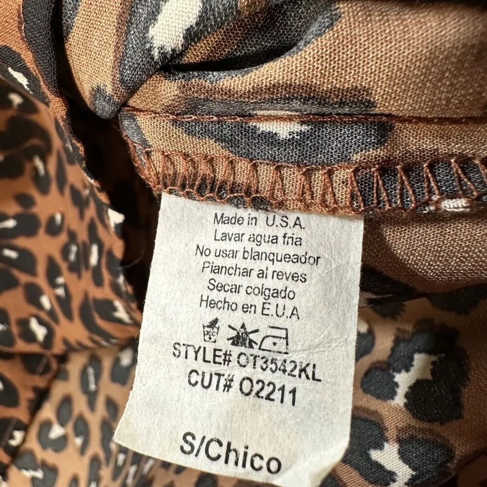 Karlie Leopard Print V-Neck Ruffle Blouse Women's Small Oversized 3/4 Sleeve - Image 7